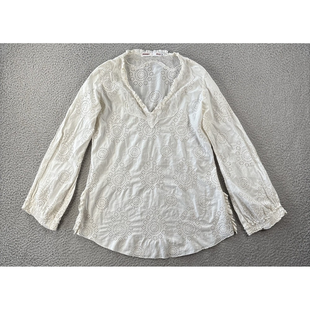 Johnny Was Tunic Top Womens Small White Lace Embroidered Eyelet Boho